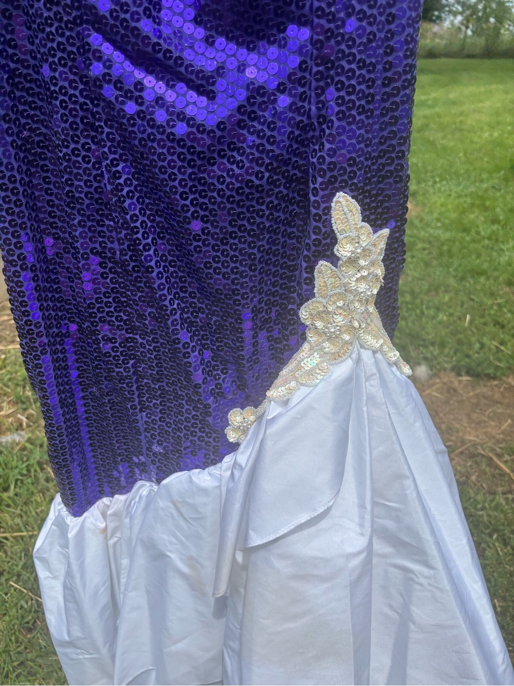 Vintage 80s Loralie Purple Sequin White Taffeta Prom Dress Gown - Size 14 - Picture 3 of 10